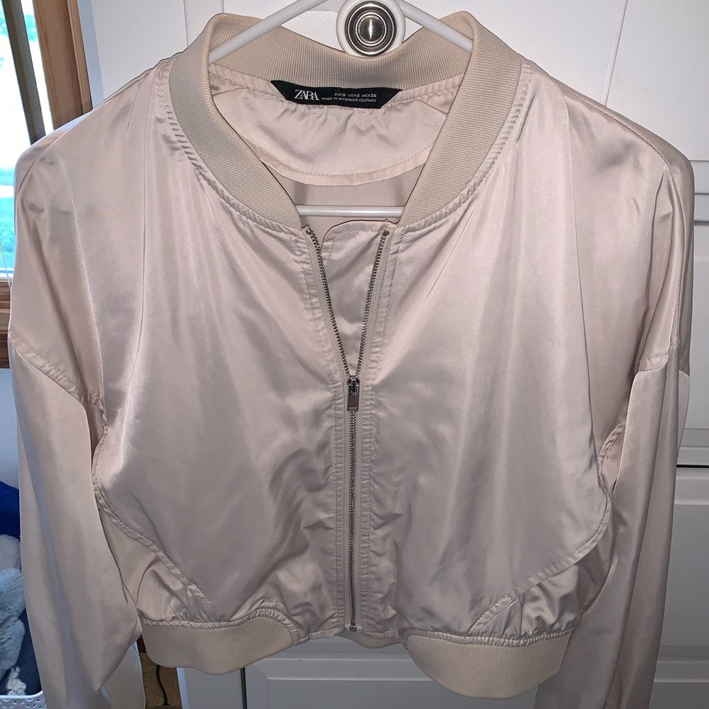 Zara Cream Bomber Jacket Size S